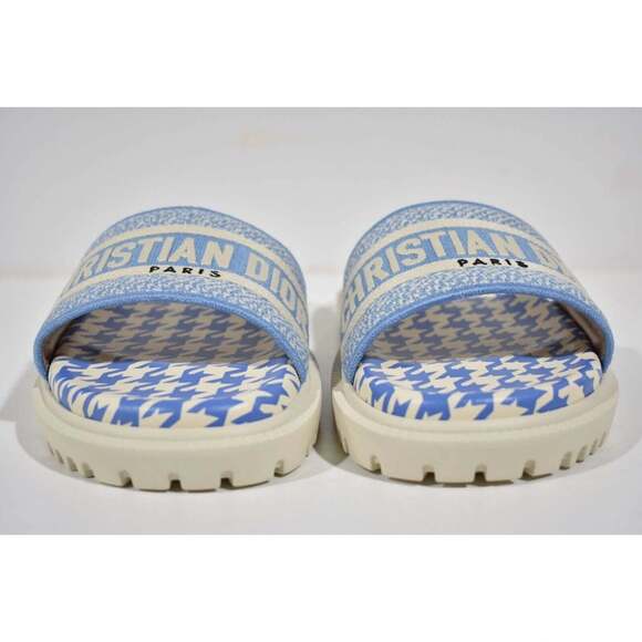 Christian Dior Dway Blue White Logo Houndstooth Slide Mule Flat Flop Sandal 37 - Picture 5 of 12